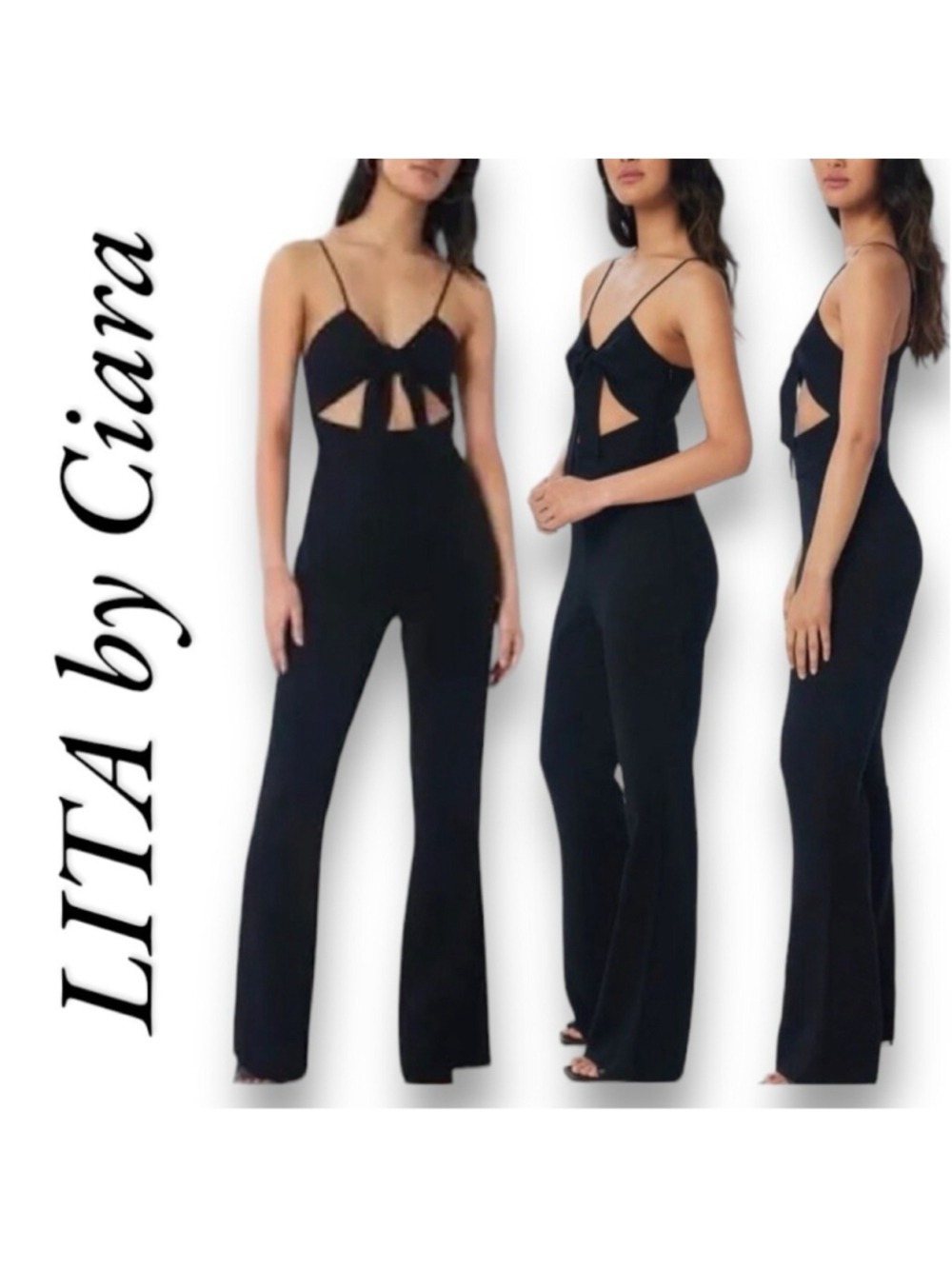 LITA by Ciara Black Tie Front Jumpsuit Size M